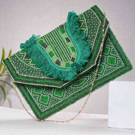 Green Crossbody Beaded Cotton Handbags For Women
